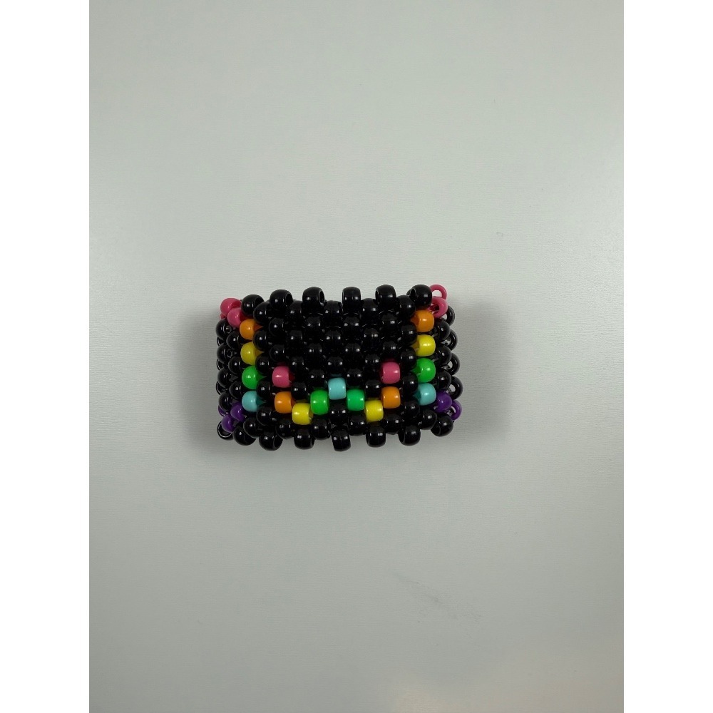 Kandi Cuff Bracelet Rave Wear Rainbow Smiley Face Black Beaded